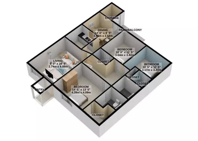 3 Bedroom 2 Bathroom 40-4005 floor plan