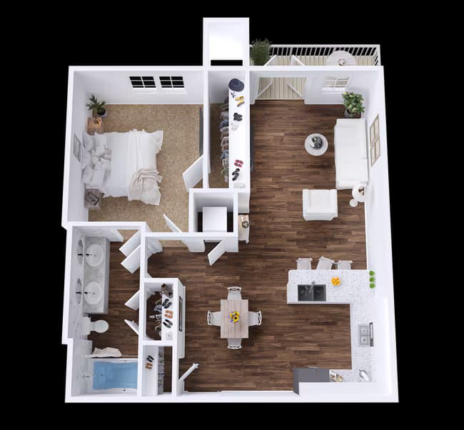 1 Bed • 1 Bath 1212 floor plan