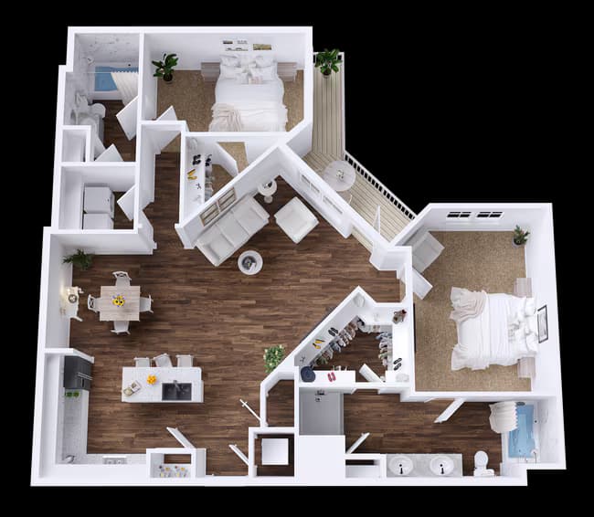 2 Beds • 2 Bath 1101 floor plan