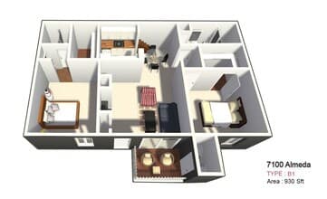 Two Bedroom/Two Bathroom 1421 floor plan