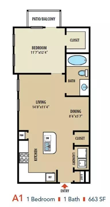 1 Bed • 1 Bath 6404 floor plan