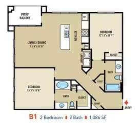 2 Beds • 2 Bath 2308 floor plan