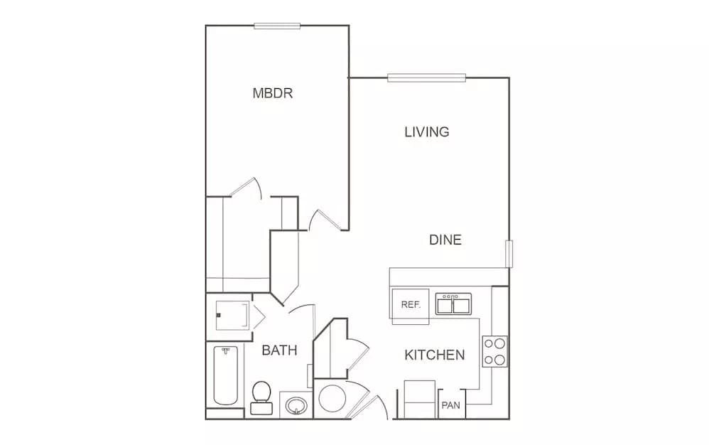 1 Bed • 1 Bath A2 floor plan
