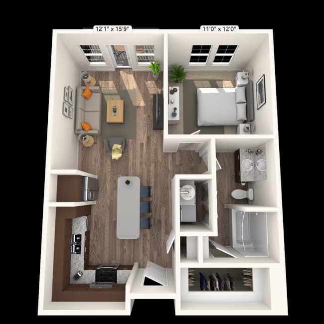 1 Bed • 1 Bath 335 floor plan