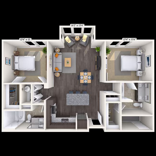 Traditional 2x2 1110-1152 SF 342 floor plan