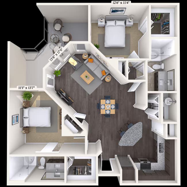 2 Beds • 2 Bath 232 floor plan