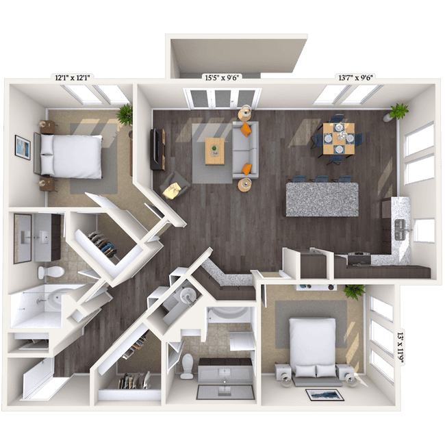 Traditional 2x2 1289-1328 SF 431 floor plan