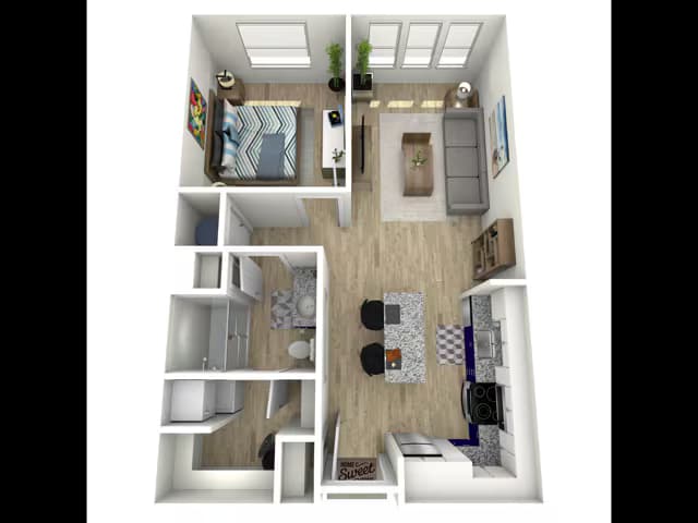1 Bed, 1 Bath 169 floor plan