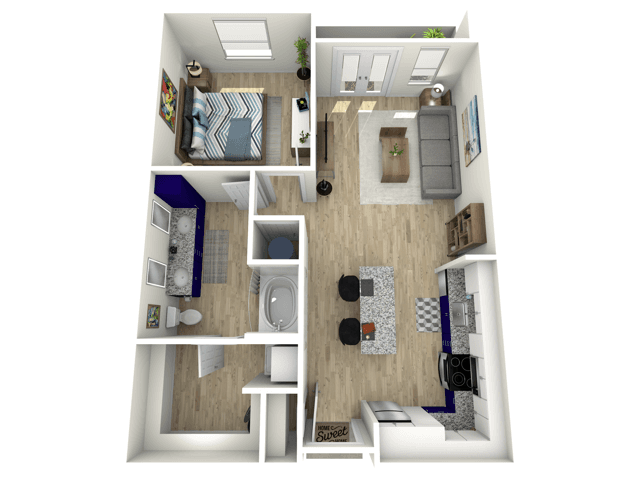 1 Bed, 1 Bath 180 floor plan