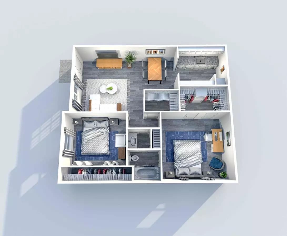 2 Beds • 1 Bath 707 floor plan
