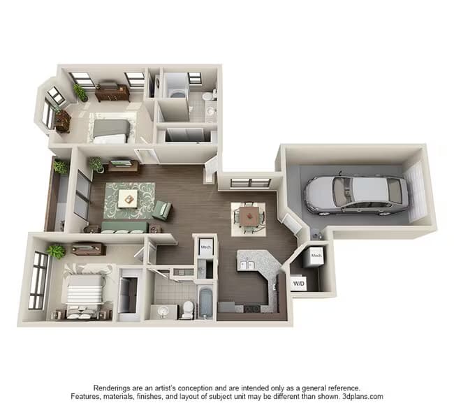 2 Beds • 2 Bath 0701 floor plan