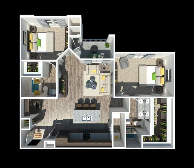 The Buddy 2 bedroom 2 bathroom 1307 floor plan