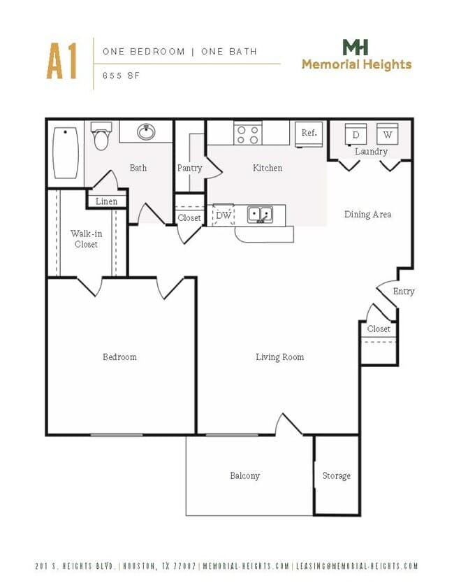 One bedroom A1 2136 floor plan