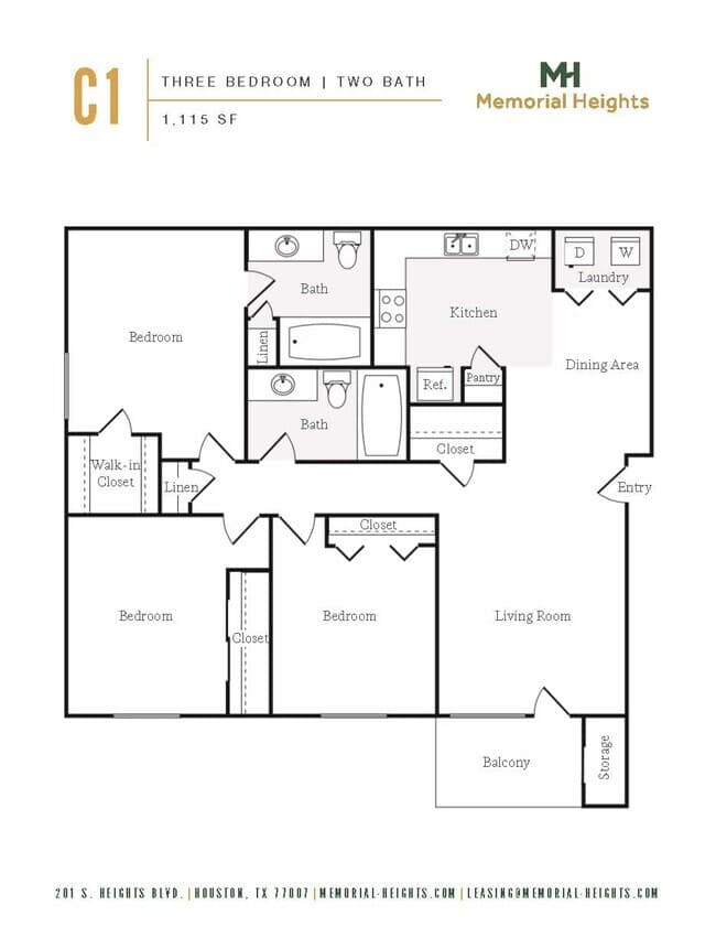Three bedroom C1 1911 floor plan
