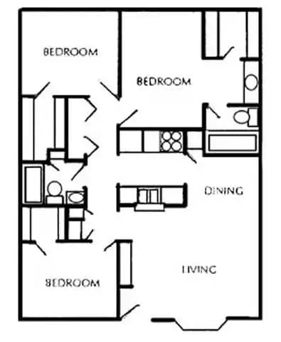 3 Beds • 2 Bath 1802 floor plan