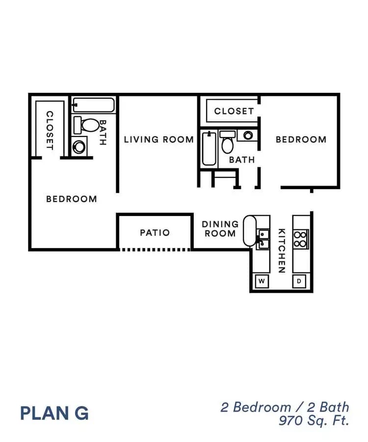 2 Beds • 2 Bath 2011 floor plan