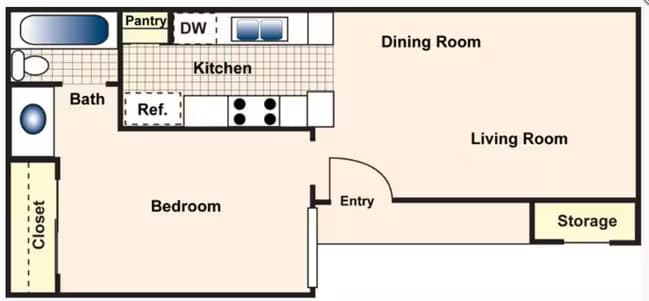 1 Bed • 1 Bath floor plan