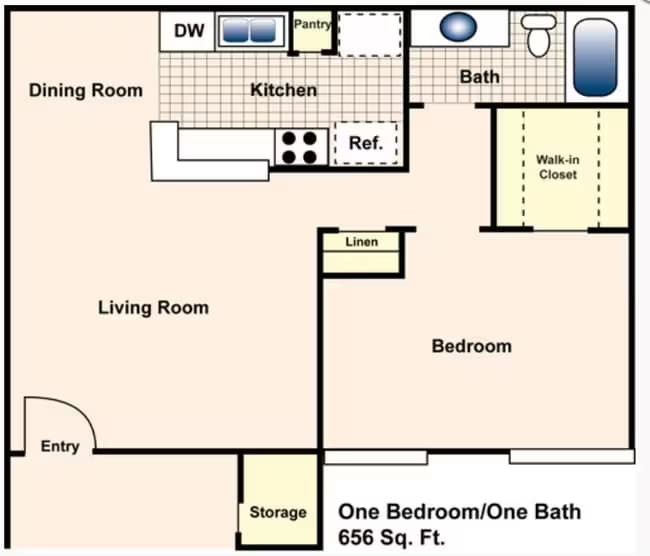 1x1B floor plan