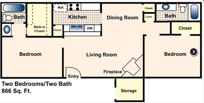 2 Beds • 2 Bath floor plan