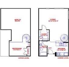 Traditional 1x1 662-921 SF 2319 floor plan