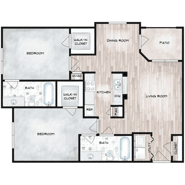 2 Beds • 2 Bath 1921 floor plan