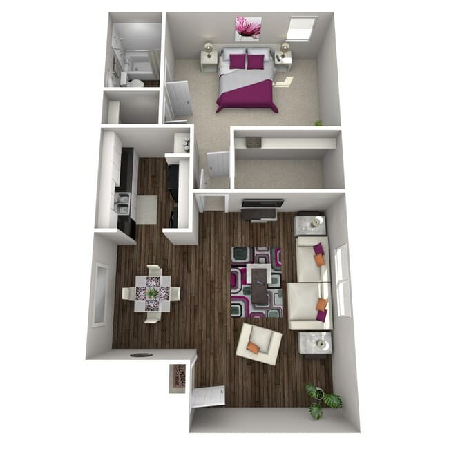 1 Bedroom/ 1 Bathroom Silver 28 floor plan