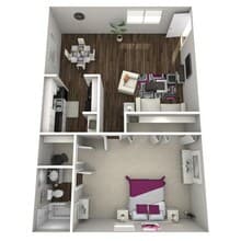 1 Bedroom/ 1 Bathroom Silver 19 floor plan