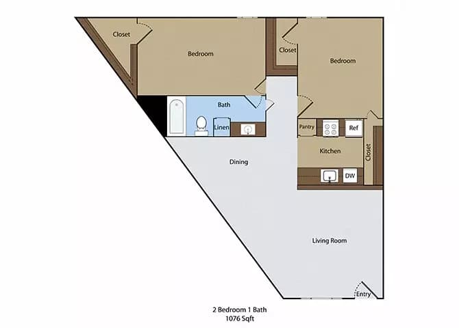 2 Beds • 1 Bath 2714 floor plan
