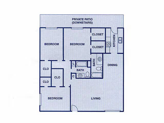 3 Beds • 2 Bath floor plan