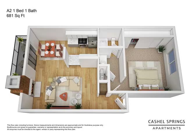 1 Bed • 1 Bath 1700 floor plan