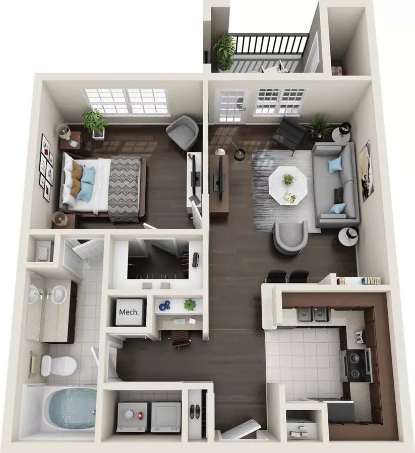 1BR/1BA 1105 floor plan