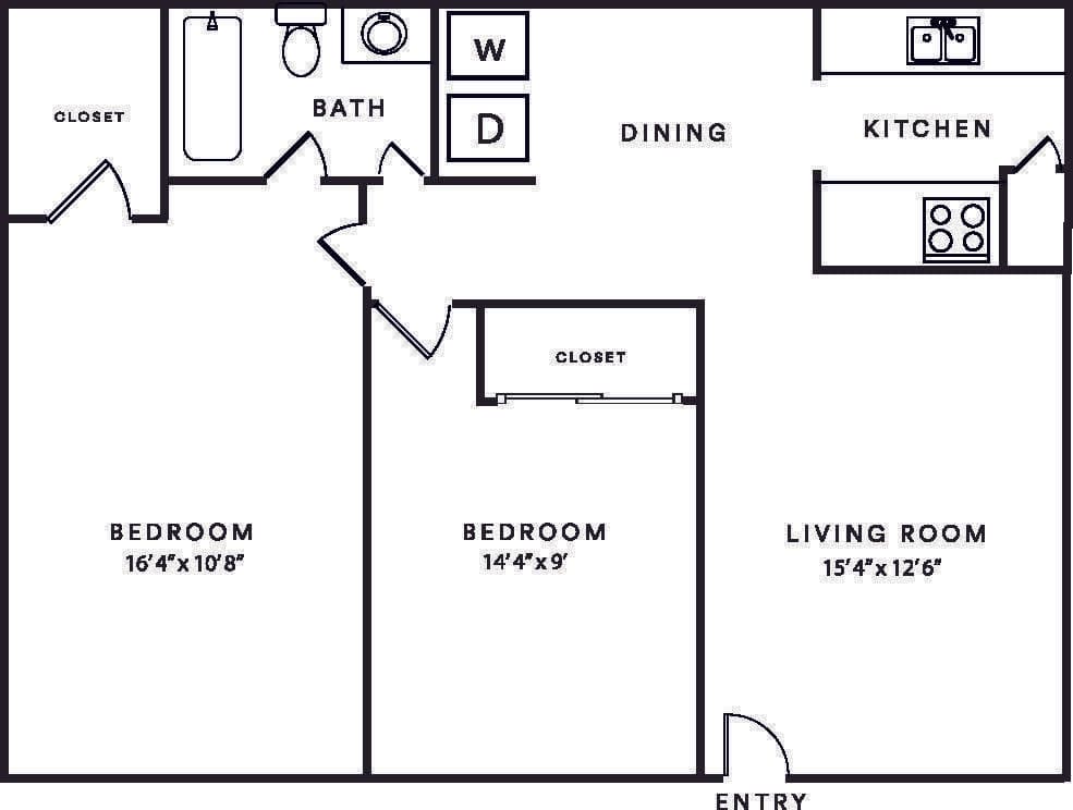 2 Bedroom 1 Bath 196 floor plan