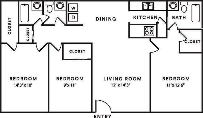 3 Beds • 2 Bath 210 floor plan