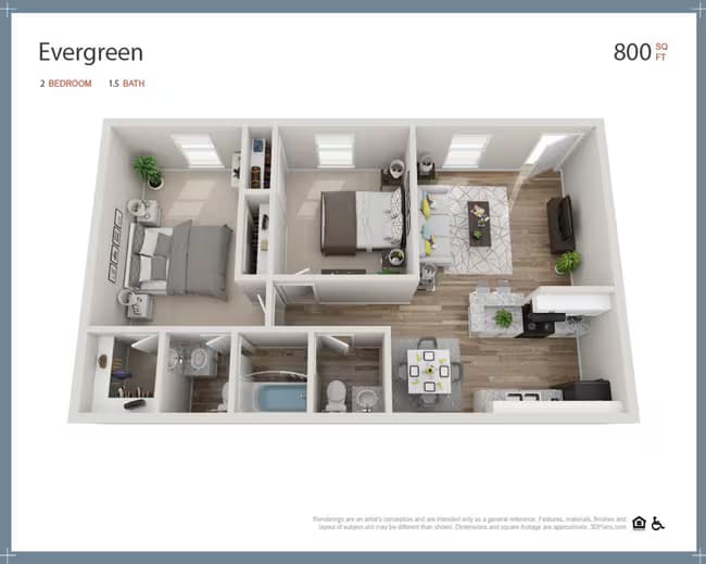 2 Beds • 1 Bath 718 floor plan