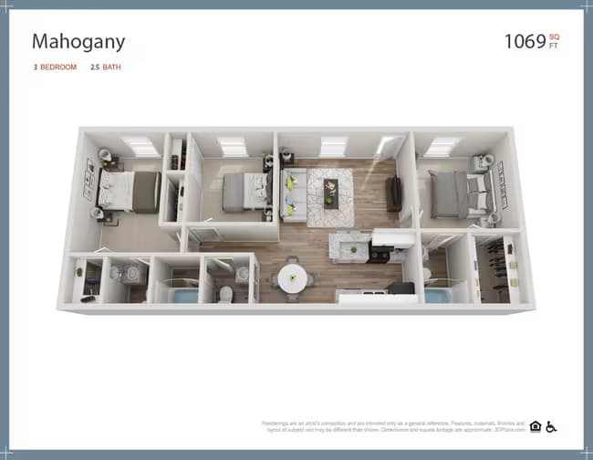 3 Beds • 2 Bath 2208 floor plan