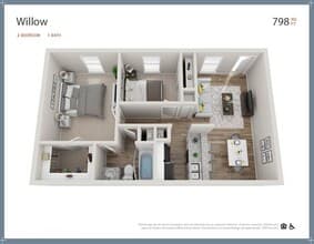 Willow | 2 Bed | 1 Bath 704 floor plan
