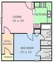 One Bed / One Bath 1816 floor plan