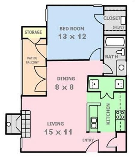 One Bed / One Bath 1332 floor plan