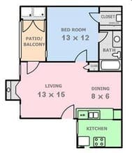 One Bed / One Bath 932 floor plan