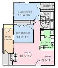 Two Bed / Two Bath 124 floor plan