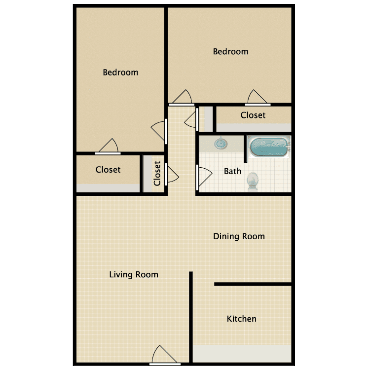 2 Beds • 1 Bath floor plan