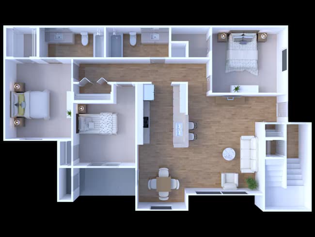 3 Beds • 2 Bath 1107 floor plan