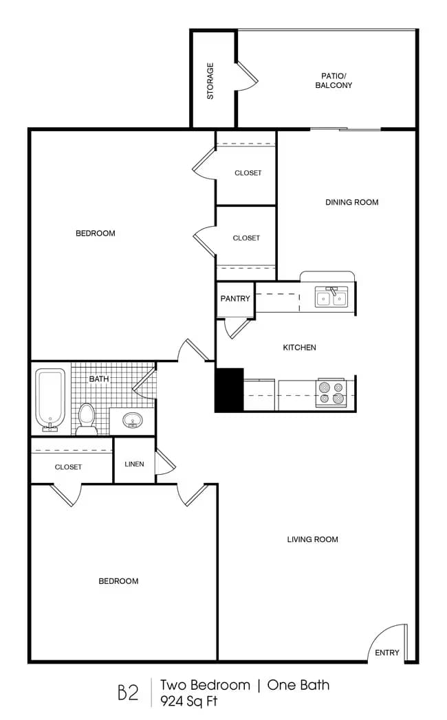2 Bedroom, 1 Bathroom 41 floor plan