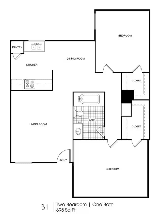 2 Bedroom, 1 Bathroom 197 floor plan