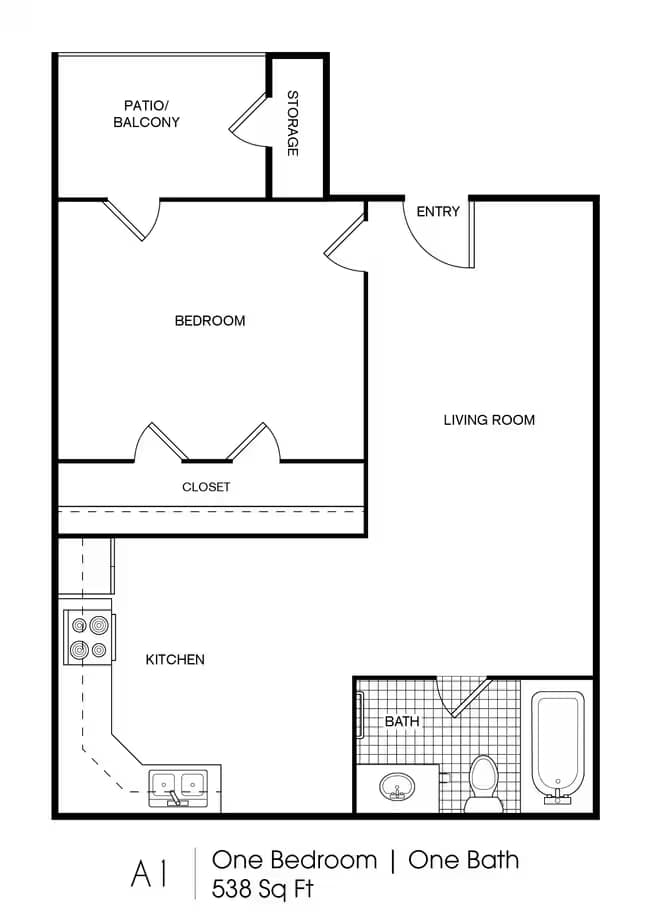 Studio, 1 Bathroom 87 floor plan