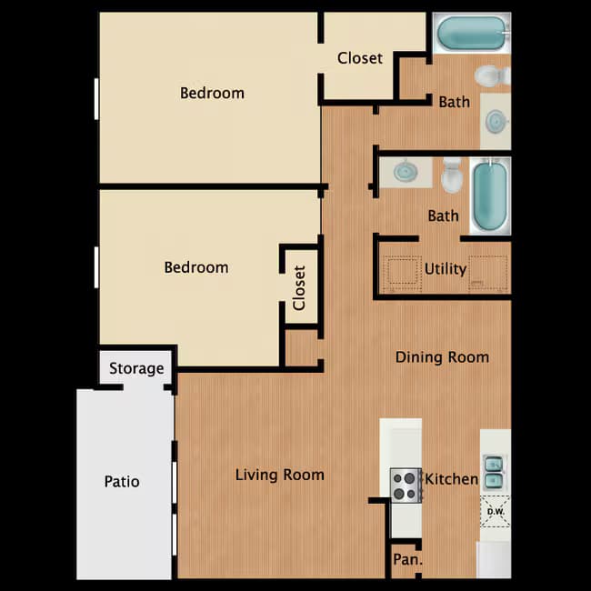 2 Beds • 2 Bath 283 floor plan
