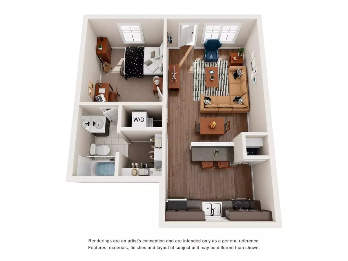 1 Bed • 1 Bath Private floor plan