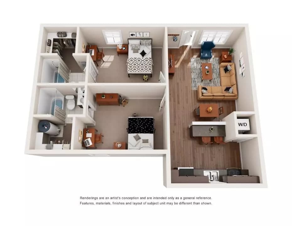 2 Beds • 2 Bath Private floor plan