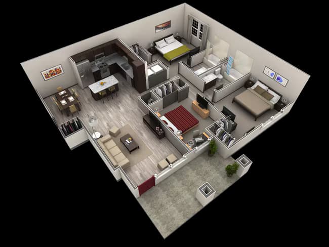 3 BR Grand Courtyard 1216 floor plan