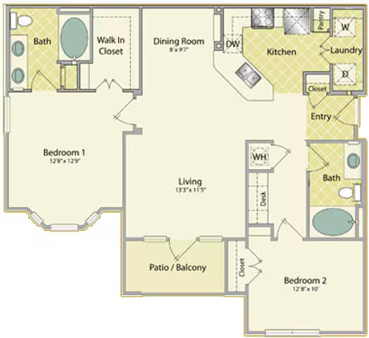 2 Beds • 1 Bath 1301 floor plan